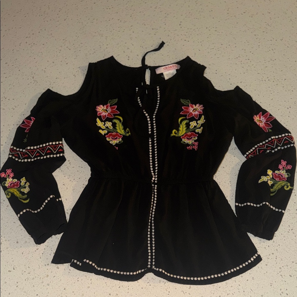 Black Embroidered Women's Top